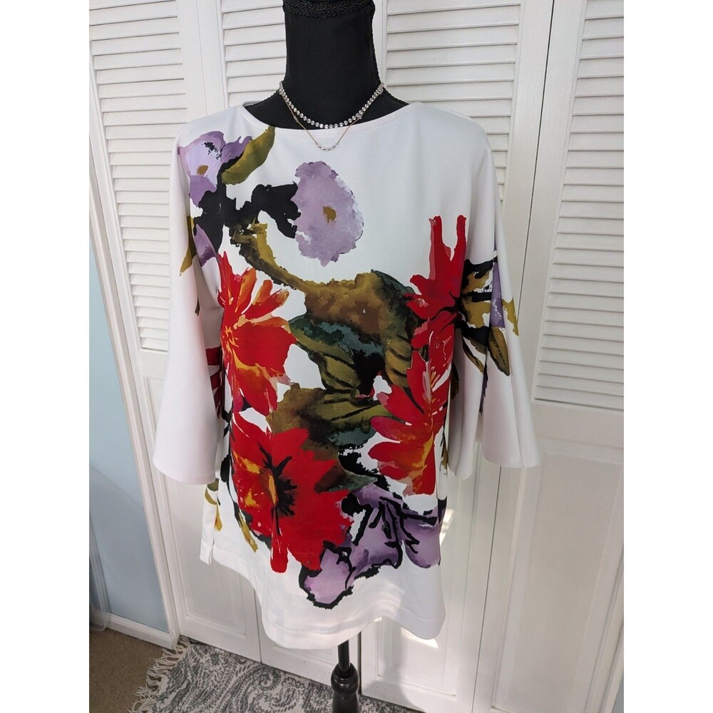 Marc Bouwer Tunic Women XL Bold Watercolor Floral Print Art To Wear Stretch Top